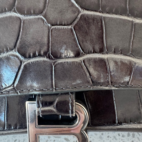 Balenciaga Hourglass Small Handbag Croc Embossed in Gray/Purple - Picture 7 of 7
